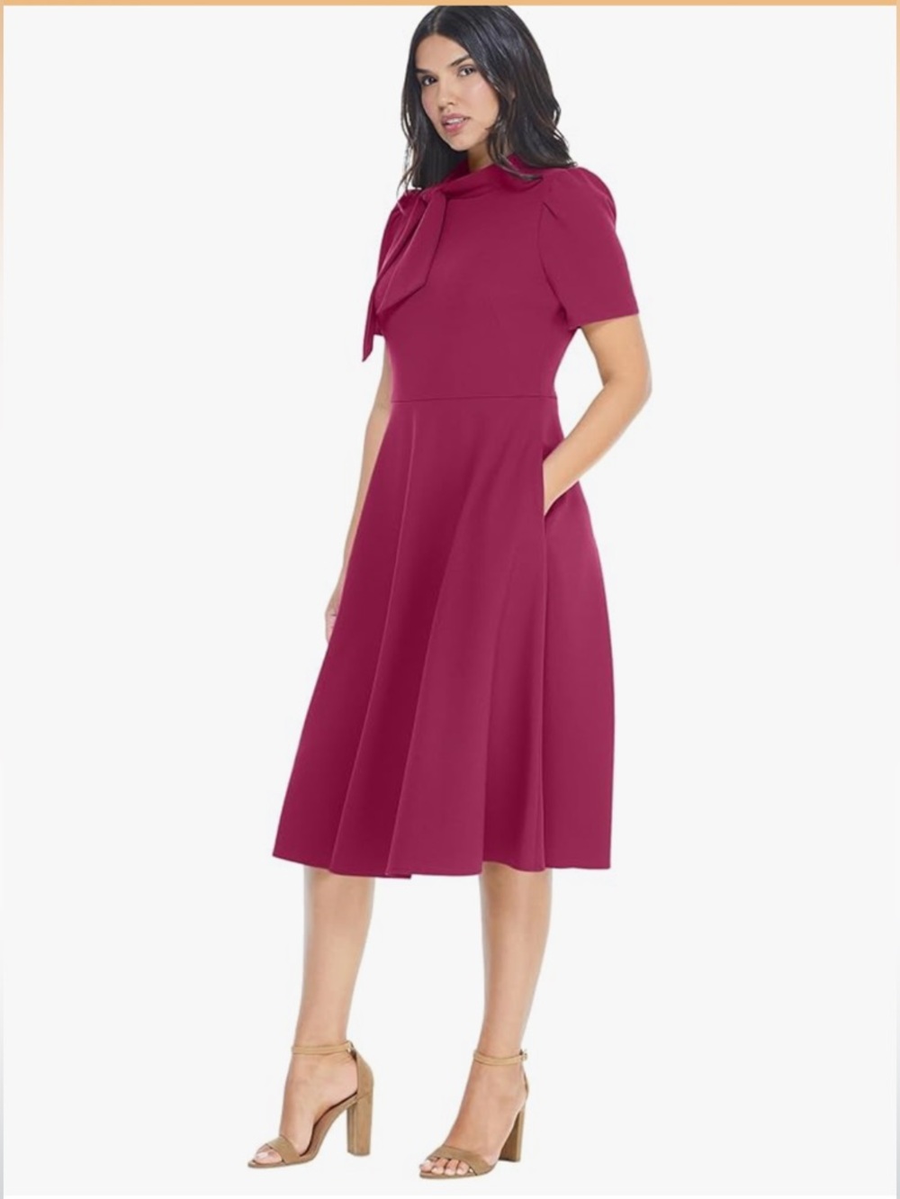 Maggy London Pink Tie-Neck Midi Dress - Picture 4 of 6